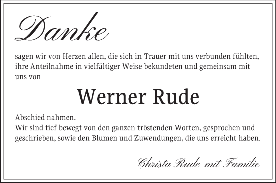 Traueranzeige von Werner Rude von Mannheimer Morgen