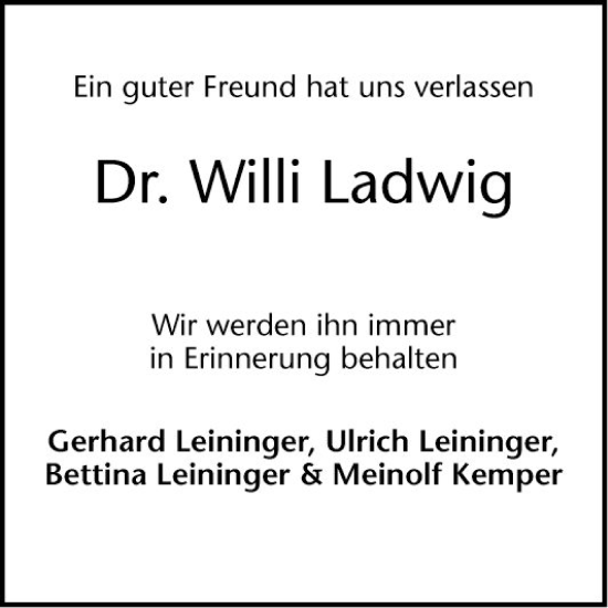 Traueranzeige von Willi Ladwig von Schwetzinger Zeitung