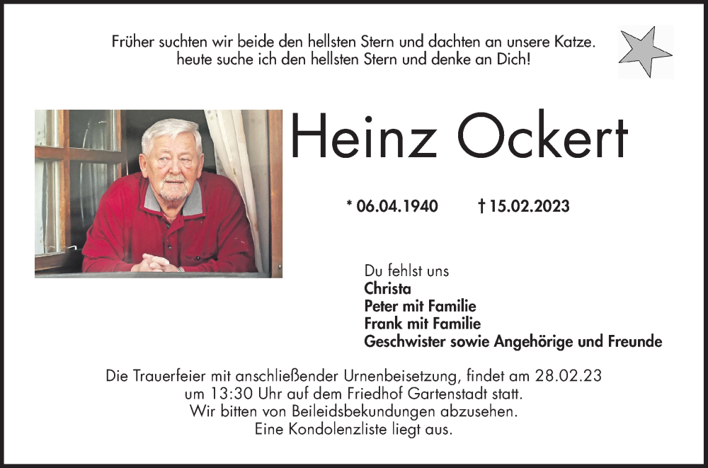 Traueranzeige für Heinz Ockert vom 27.02.2023 aus 