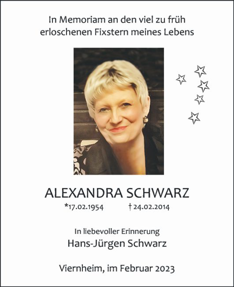  Traueranzeige für Alexandra Schwarz vom 24.02.2023 aus Mannheimer Morgen