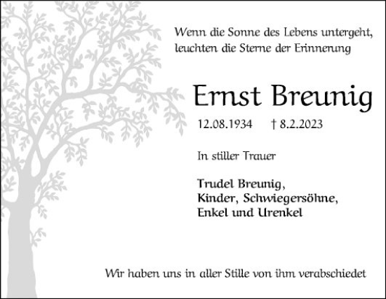 Traueranzeige von Ernst Breunig von Mannheimer Morgen