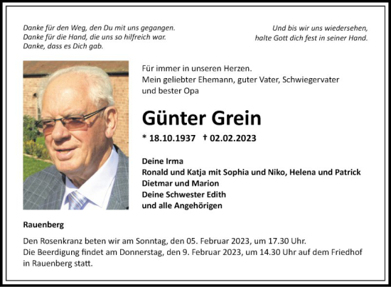 Traueranzeige von Günter Grein von Fränkische Nachrichten