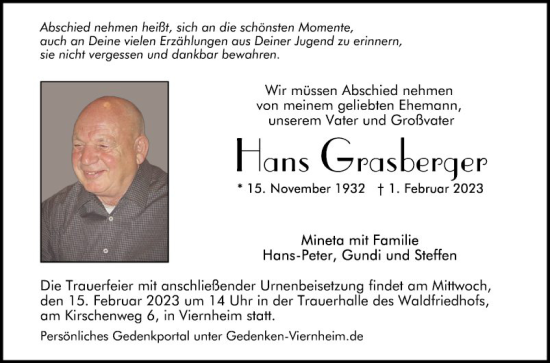 Traueranzeige von Hans Grasberger von Mannheimer Morgen