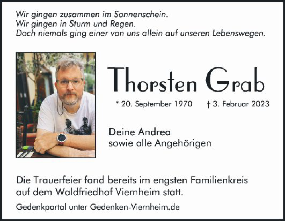  Traueranzeige für Thorsten Grab vom 25.02.2023 aus Mannheimer Morgen