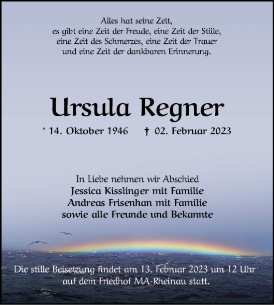 Traueranzeige von Ursula Regner von Mannheimer Morgen