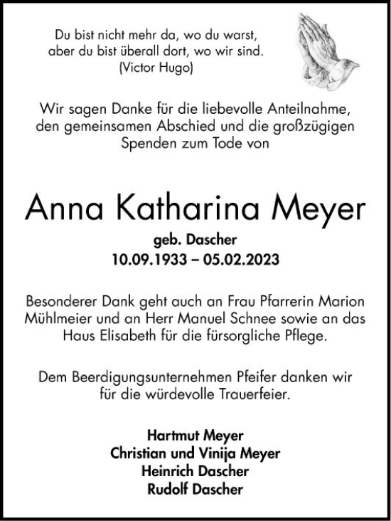 Traueranzeige von Anna Katharina Meyer von Bergsträßer Anzeiger