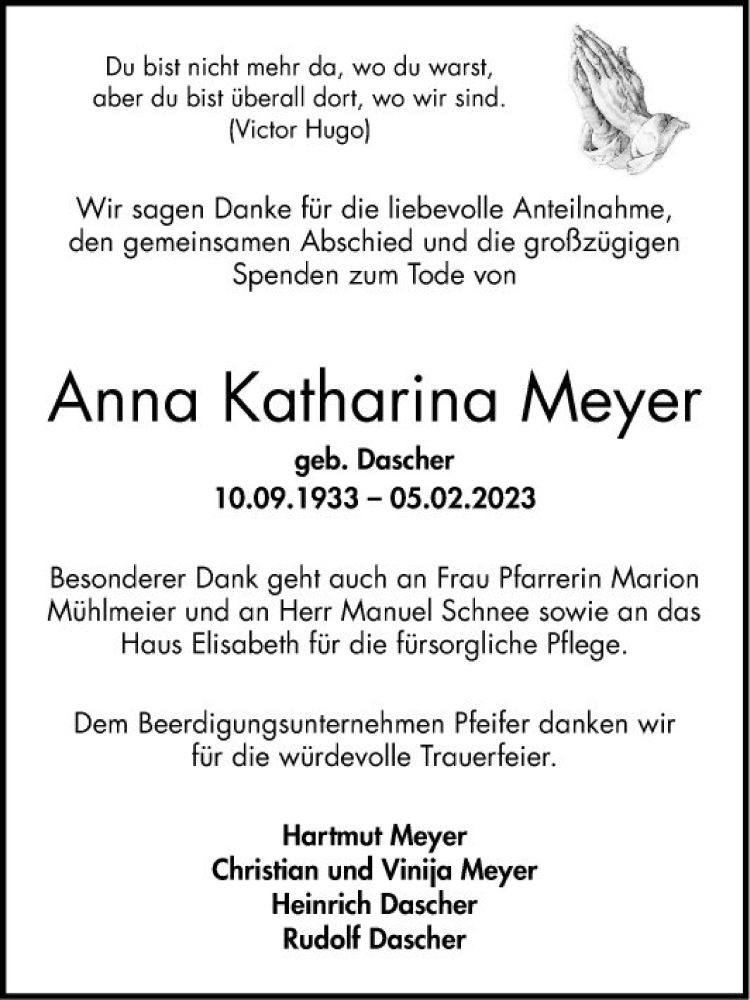  Traueranzeige für Anna Katharina Meyer vom 18.03.2023 aus Bergsträßer Anzeiger