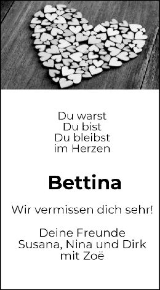 Traueranzeige von Bettina  von Bergsträßer Anzeiger