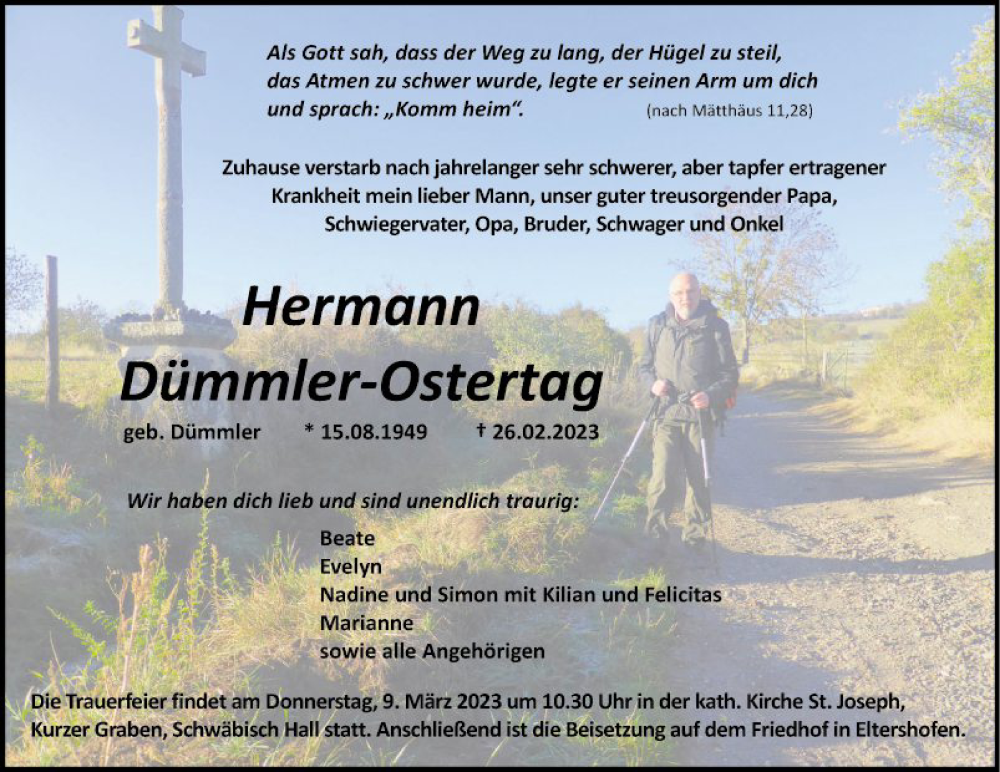  Traueranzeige für Hermann Dümmler-Ostertag vom 02.03.2023 aus Fränkische Nachrichten