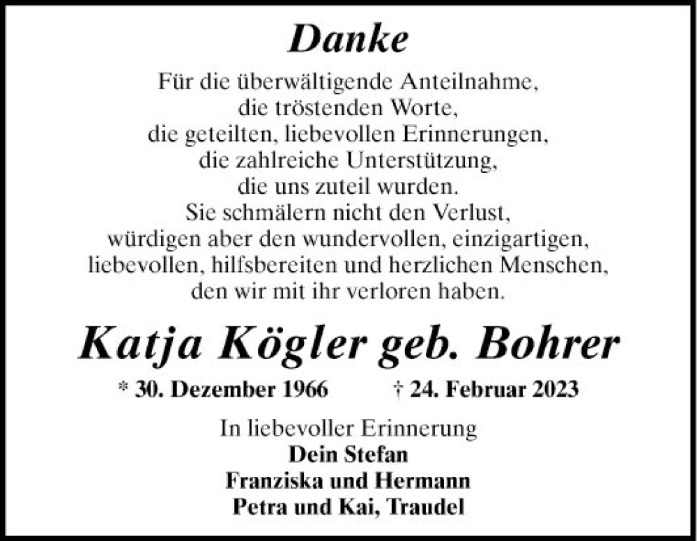  Traueranzeige für Katja Kögler vom 18.03.2023 aus Schwetzinger Zeitung