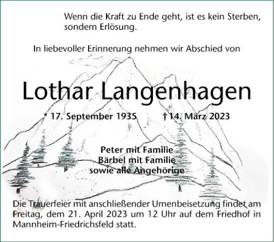 Traueranzeige von Lothar Langenhagen von Mannheimer Morgen