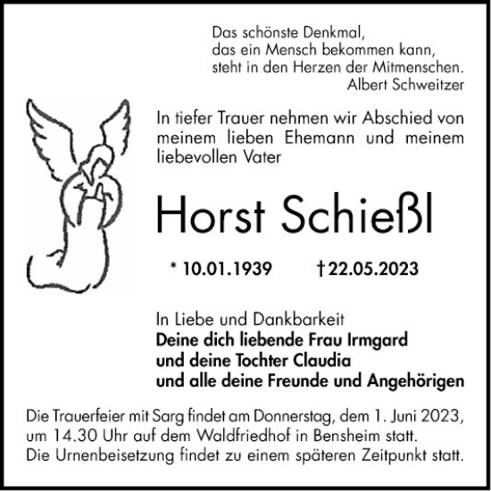 Traueranzeige von Horst Schießl von Bergsträßer Anzeiger