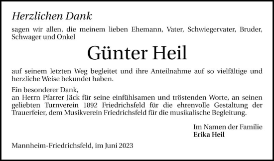 Traueranzeige von Günter Heil von Mannheimer Morgen