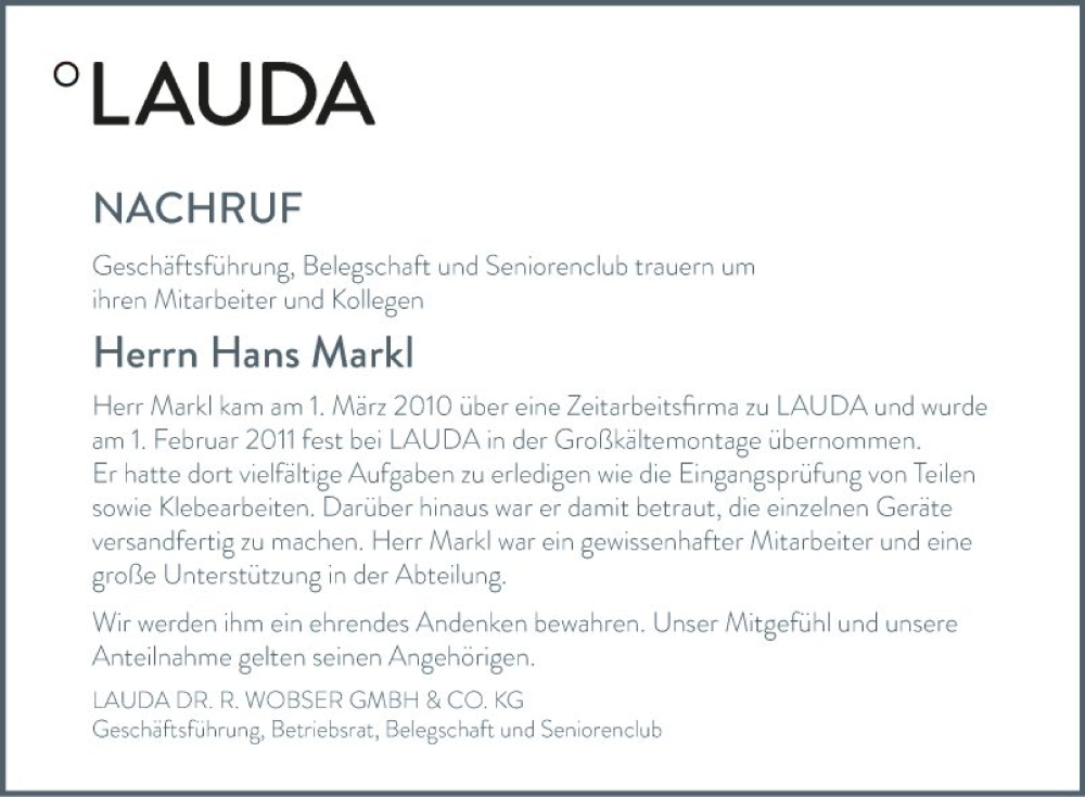  Traueranzeige für Hans Markl vom 17.06.2023 aus Fränkische Nachrichten