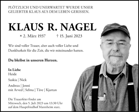 Traueranzeige von Klaus R. Nagel von Mannheimer Morgen