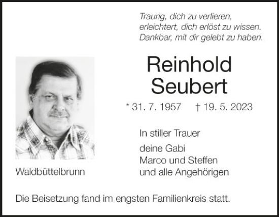 Traueranzeige von Reinhold Seubert von Fränkische Nachrichten
