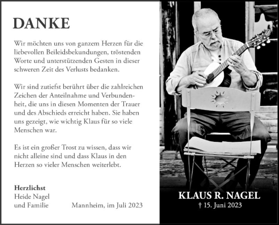 Traueranzeige von Klaus R. Nagel von Mannheimer Morgen