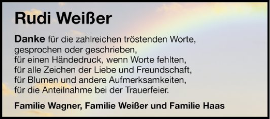 Traueranzeige von Rudi Weißer von Mannheimer Morgen