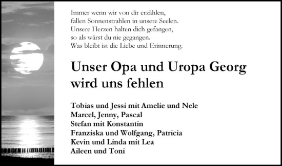 Traueranzeige von Georg  von Fränkische Nachrichten