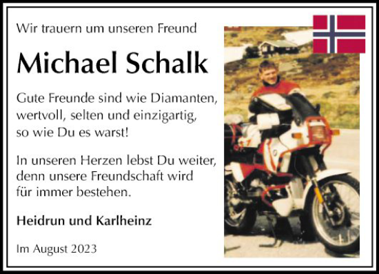 Traueranzeige von Michael Schalk von Mannheimer Morgen