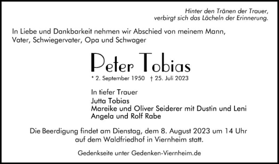 Traueranzeige von Peter Tobias von Mannheimer Morgen
