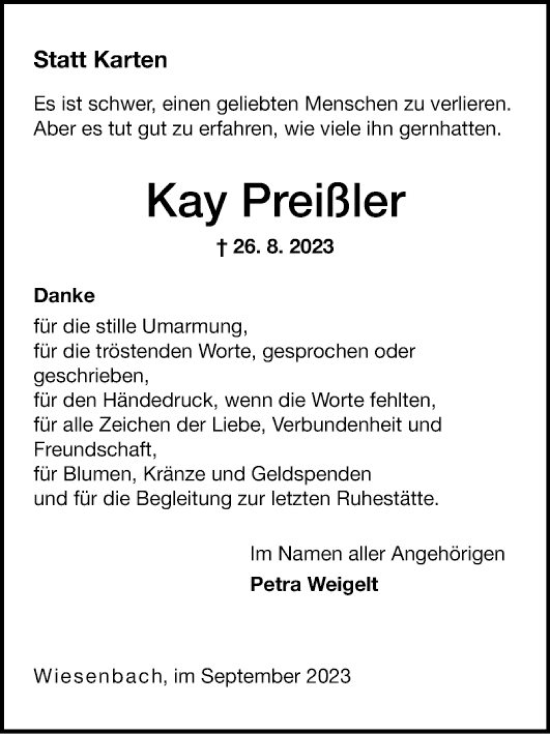 Traueranzeige von Kay Preißler von Schwetzinger Zeitung