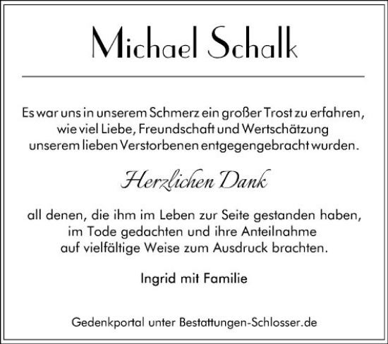 Traueranzeige von Michael Schalk von Mannheimer Morgen