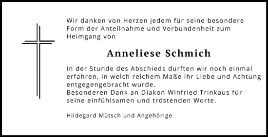 Traueranzeige von Anneliese Schmich von Mannheimer Morgen