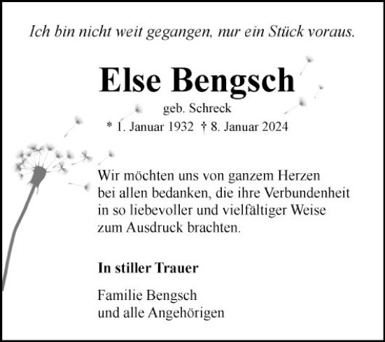 Traueranzeige von Else Bengsch von Mannheimer Morgen