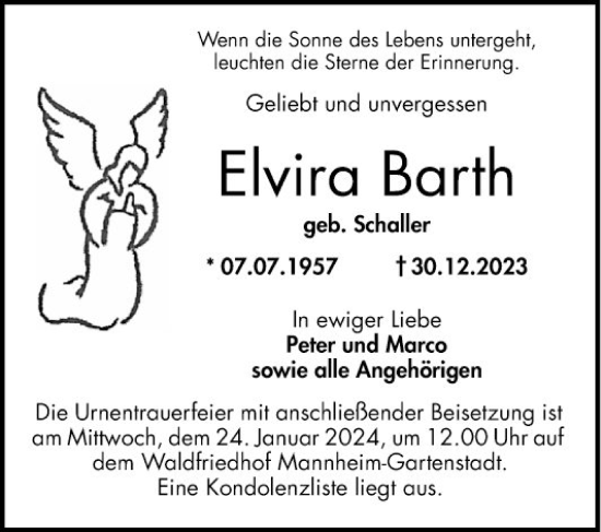 Traueranzeige von Elvira Barth von Mannheimer Morgen