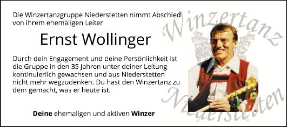  Traueranzeige für Ernst Wollinger vom 03.01.2024 aus Fränkische Nachrichten