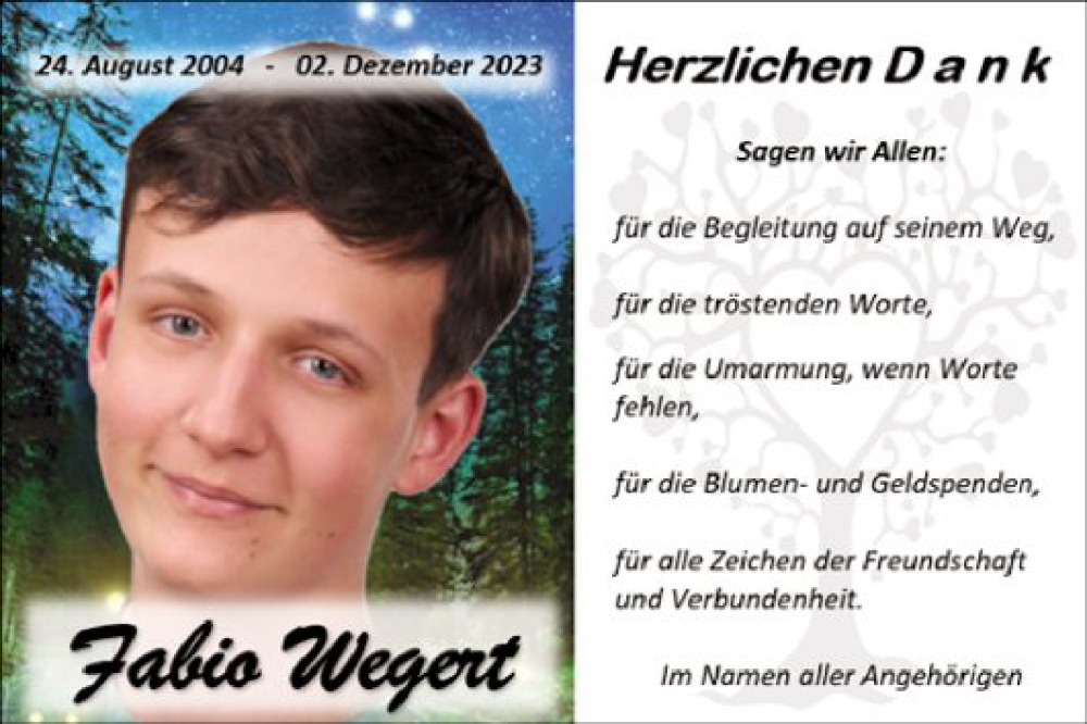  Traueranzeige für Fabio Wegert vom 19.01.2024 aus Fränkische Nachrichten