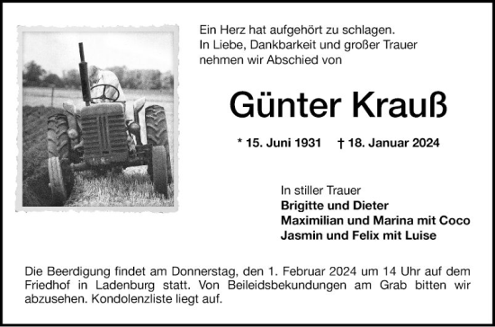 Traueranzeige von Günter Krauß von Mannheimer Morgen