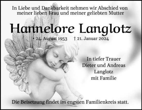 Traueranzeige von Hannelore Langlotz von Mannheimer Morgen