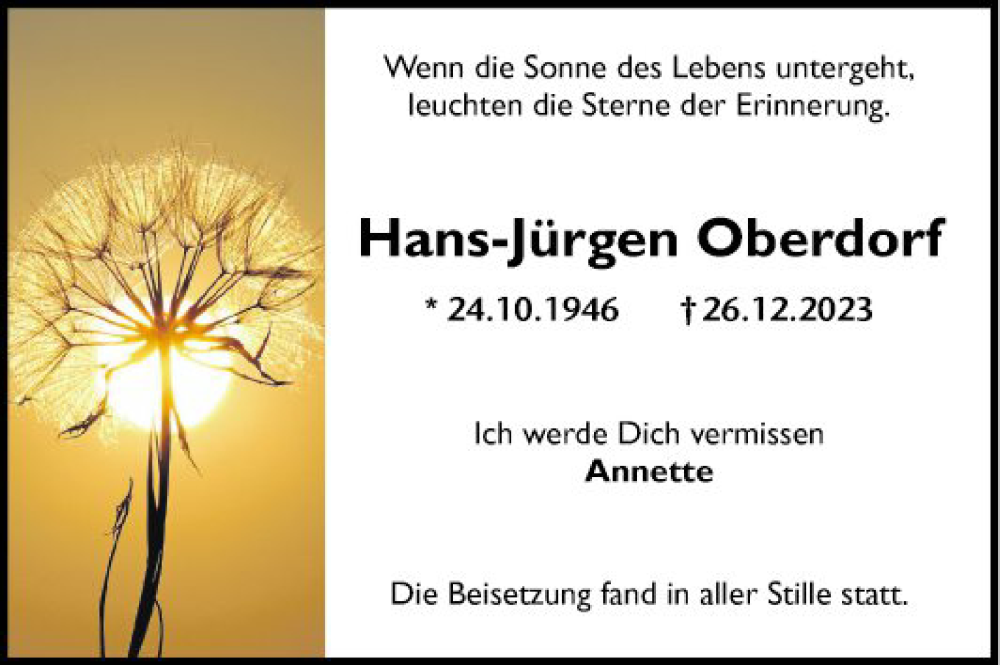  Traueranzeige für Hans-Jürgen Oberdorf vom 12.01.2024 aus Mannheimer Morgen