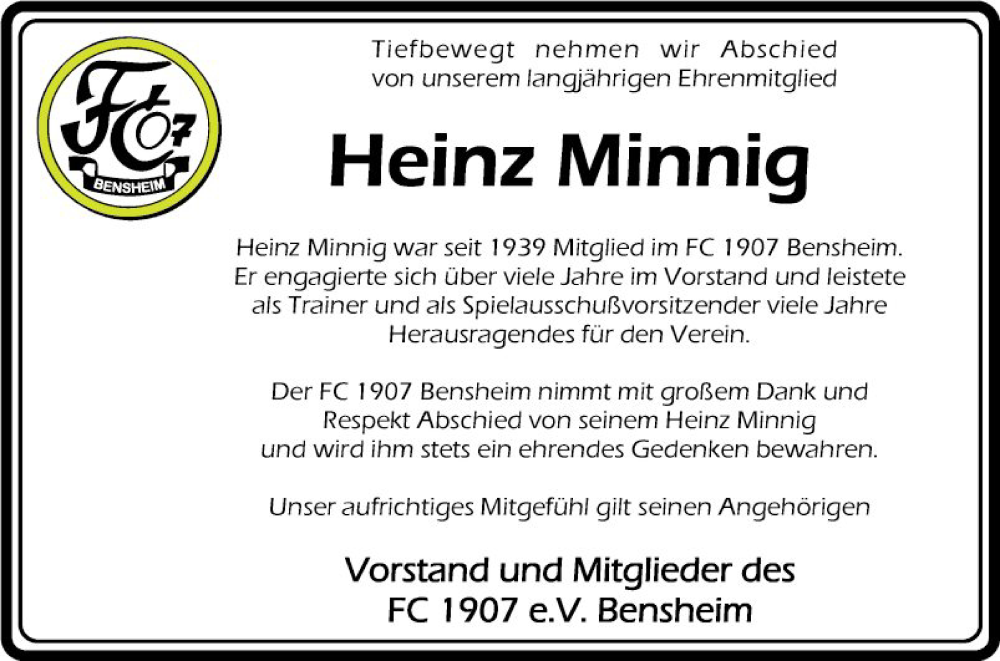  Traueranzeige für Heinz Minnig vom 13.01.2024 aus Bergsträßer Anzeiger