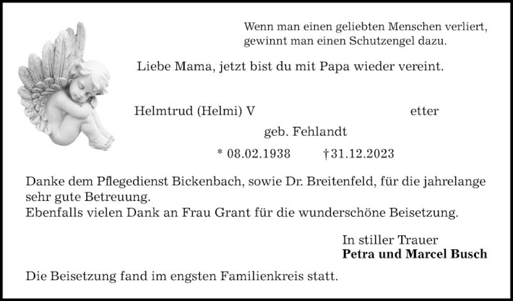  Traueranzeige für Helmtrud  vom 20.01.2024 aus Bergsträßer Anzeiger