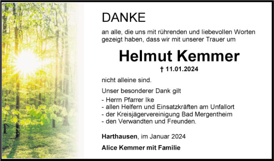 Traueranzeige von Helmut Kemmer von Fränkische Nachrichten