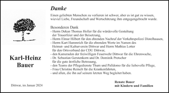 Traueranzeige von Karl-Heinz Bauer von Fränkische Nachrichten