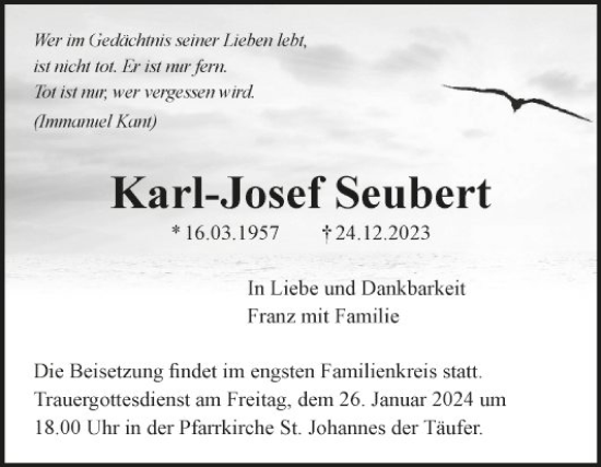 Traueranzeige von Karl-Josef Seubert von Fränkische Nachrichten