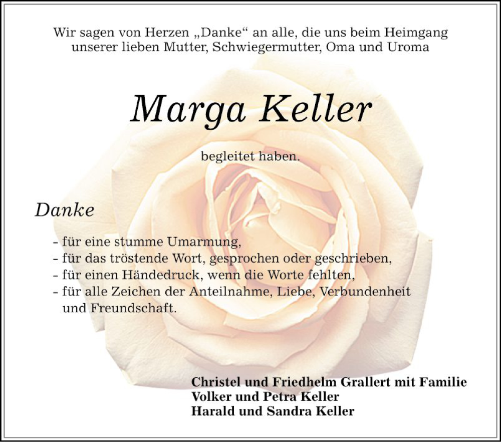  Traueranzeige für Marga Keller vom 18.01.2024 aus Schwetzinger Zeitung