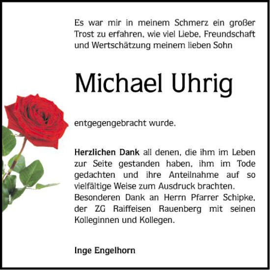 Traueranzeige von Michael Uhrig von Schwetzinger Zeitung