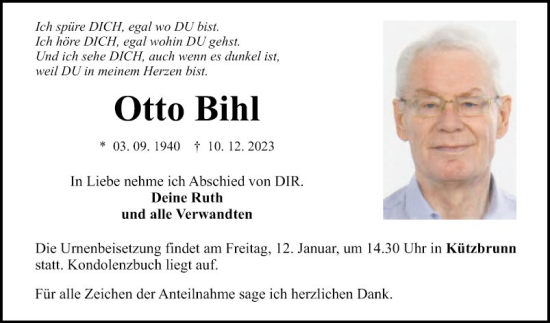 Traueranzeige von Otto Bihl von Fränkische Nachrichten