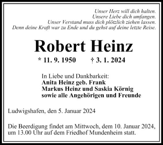 Traueranzeige von Robert Heinz von Mannheimer Morgen