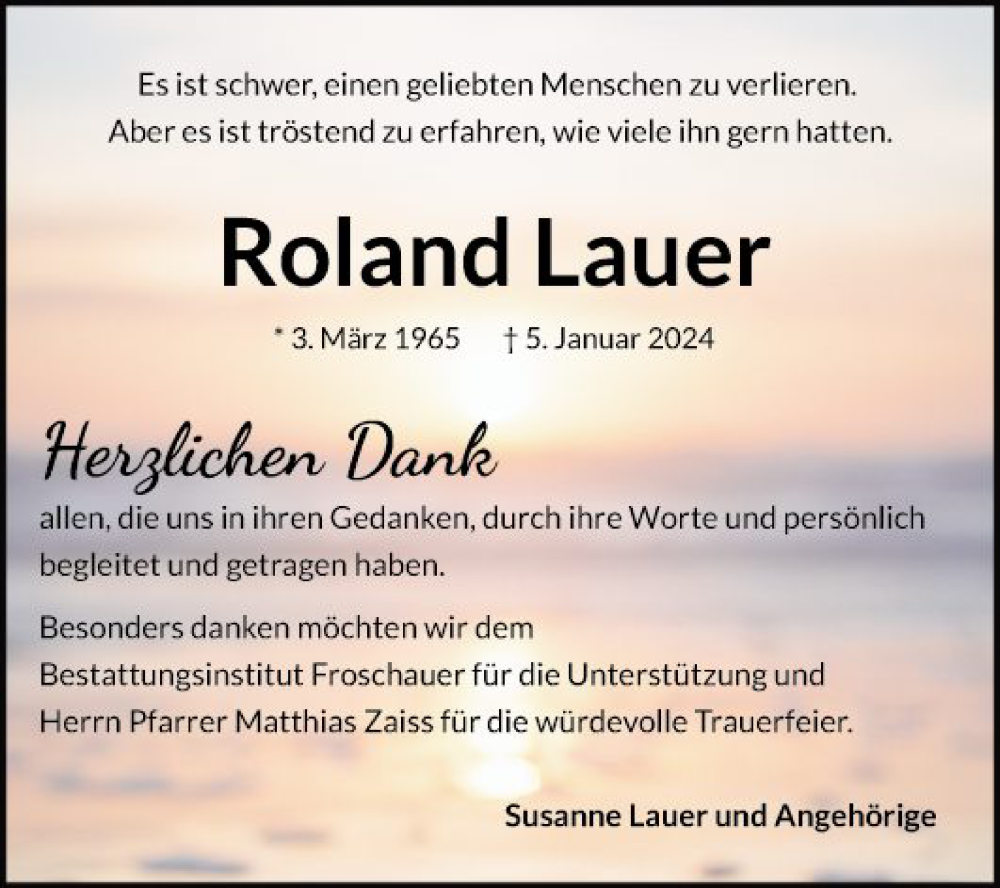  Traueranzeige für Roland Lauer vom 27.01.2024 aus Schwetzinger Zeitung