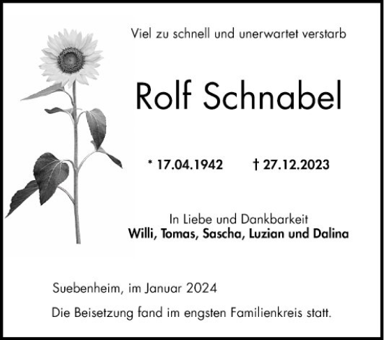 Traueranzeige von Rolf Schnabel von Mannheimer Morgen
