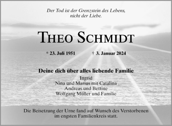 Traueranzeige von Theo Schmidt von Schwetzinger Zeitung