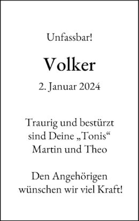 Traueranzeige von Volker  von Mannheimer Morgen