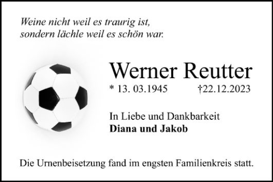 Traueranzeige von Werner Reutter von Mannheimer Morgen
