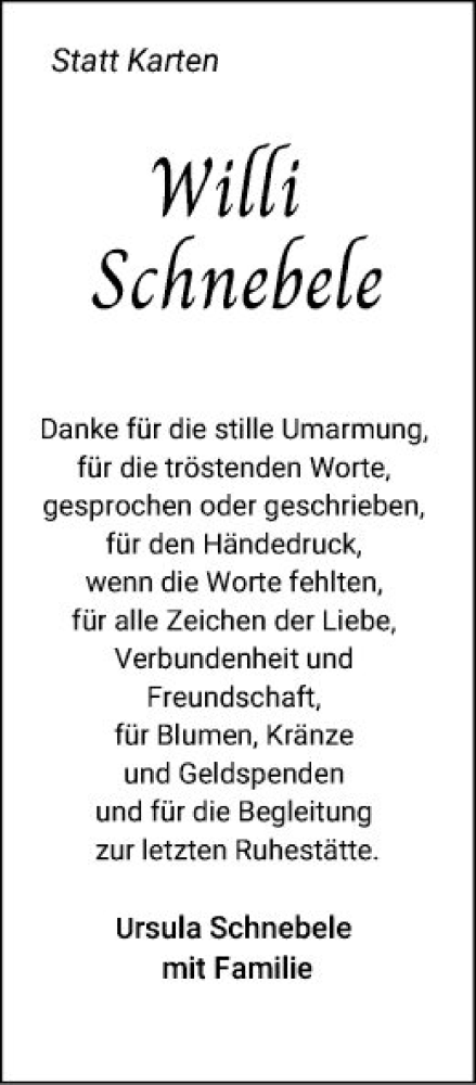  Traueranzeige für Willi Schnebele vom 27.01.2024 aus Mannheimer Morgen